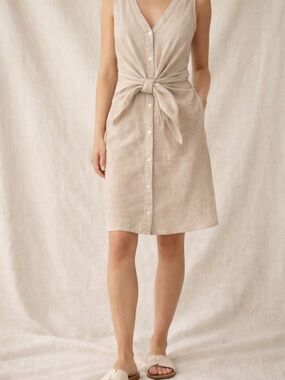 J. McLaughlin Linen Sleeveless Tie-Front Dress Knee Length EUC